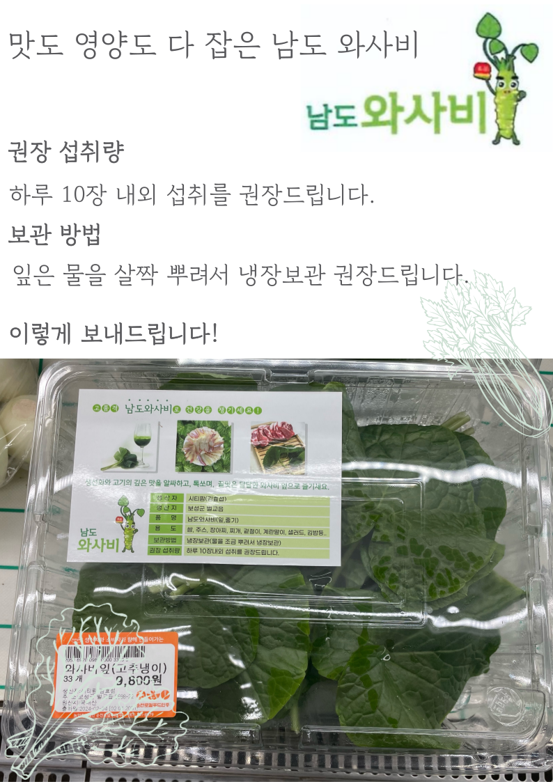 [시티팜 주식회사] 국내산 와사비잎 고추냉이 33장